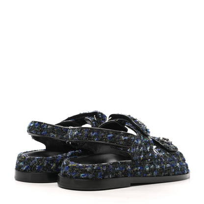 Chanel Iridescent Tweed Velcro Dad Sandals 37 Navy Blue Multicolor 4 of 11