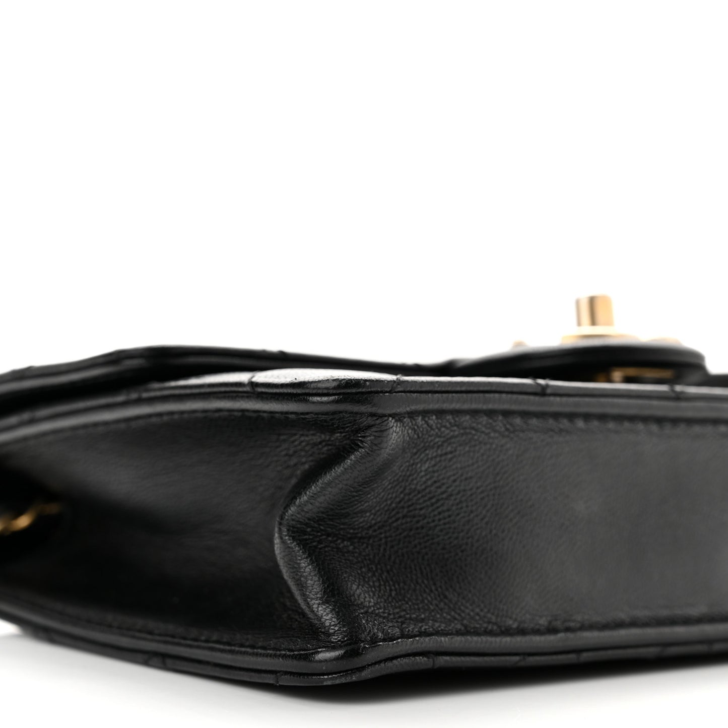 Goatskin Quilted Logo Small Chic Flap Black