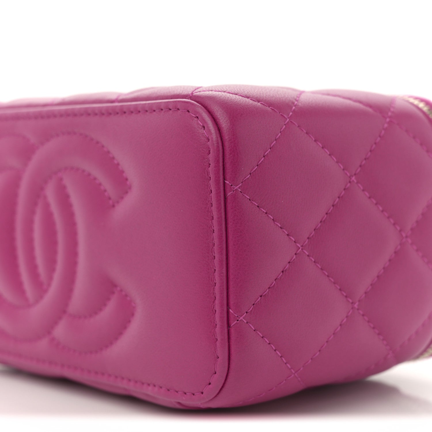 Chanel Lambskin Quilted Small Pearl Crush Vanity Case With Chain Fuchsia 10 of 12
