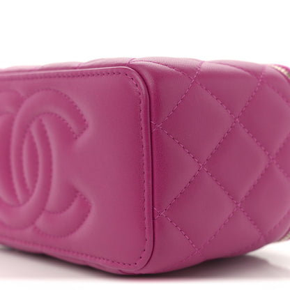 Chanel Lambskin Quilted Small Pearl Crush Vanity Case With Chain Fuchsia 10 of 12