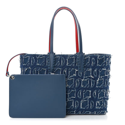 Christian Louboutin Denim Embroidered Spikes East West Cabata Tote Blue 3 of 12