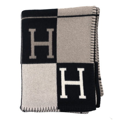 Hermes Wool Cashmere Avalon III Blanket Ecru Black 1 of 3