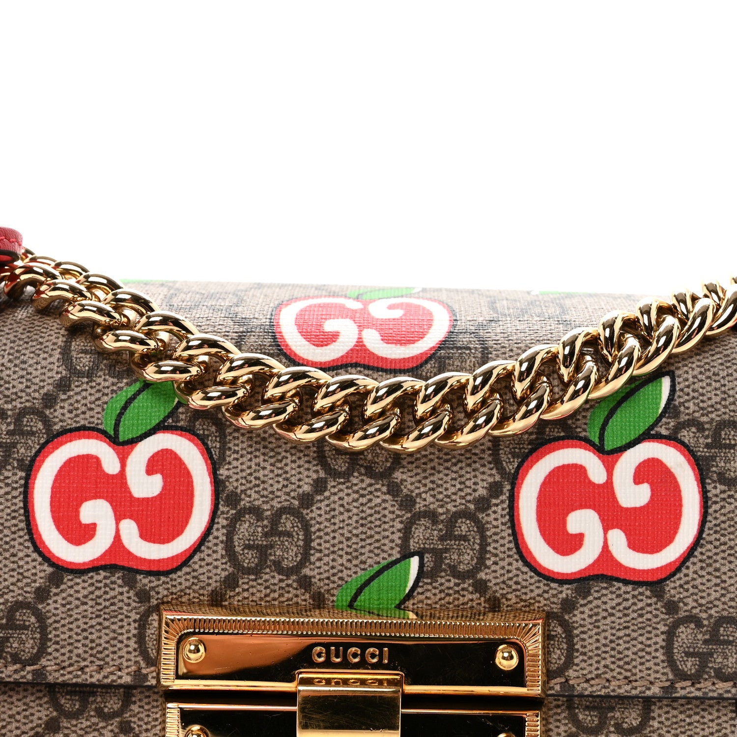 Gucci GG Supreme Monogram Apple Small Padlock Shoulder Bag Beige