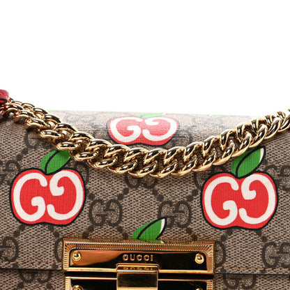 Gucci GG Supreme Monogram Apple Small Padlock Shoulder Bag Beige Multicolor Lobster Red 8 of 10
