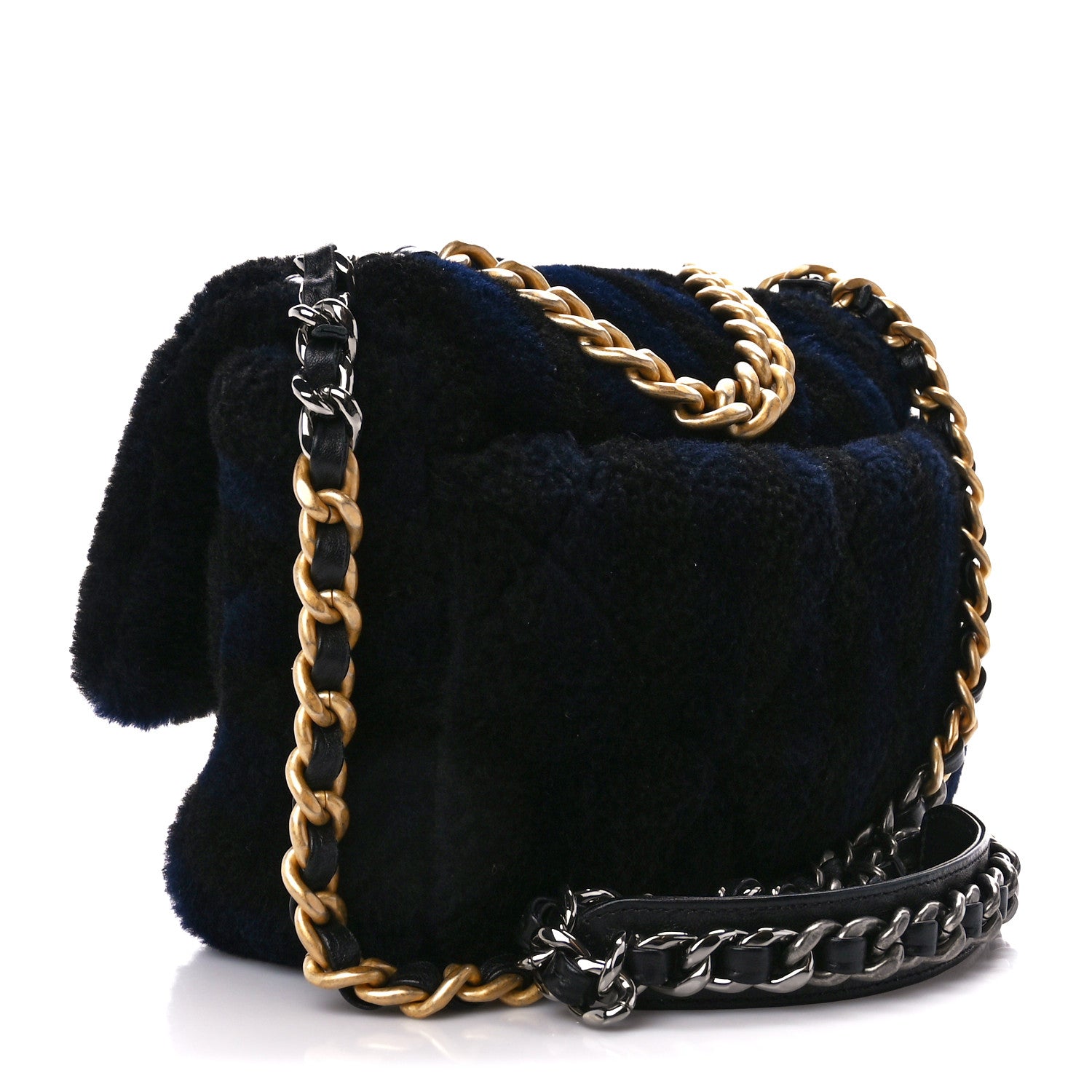 Chanel Shearling Striped Medium Chanel 19 Flap Blue Black 3 of 10