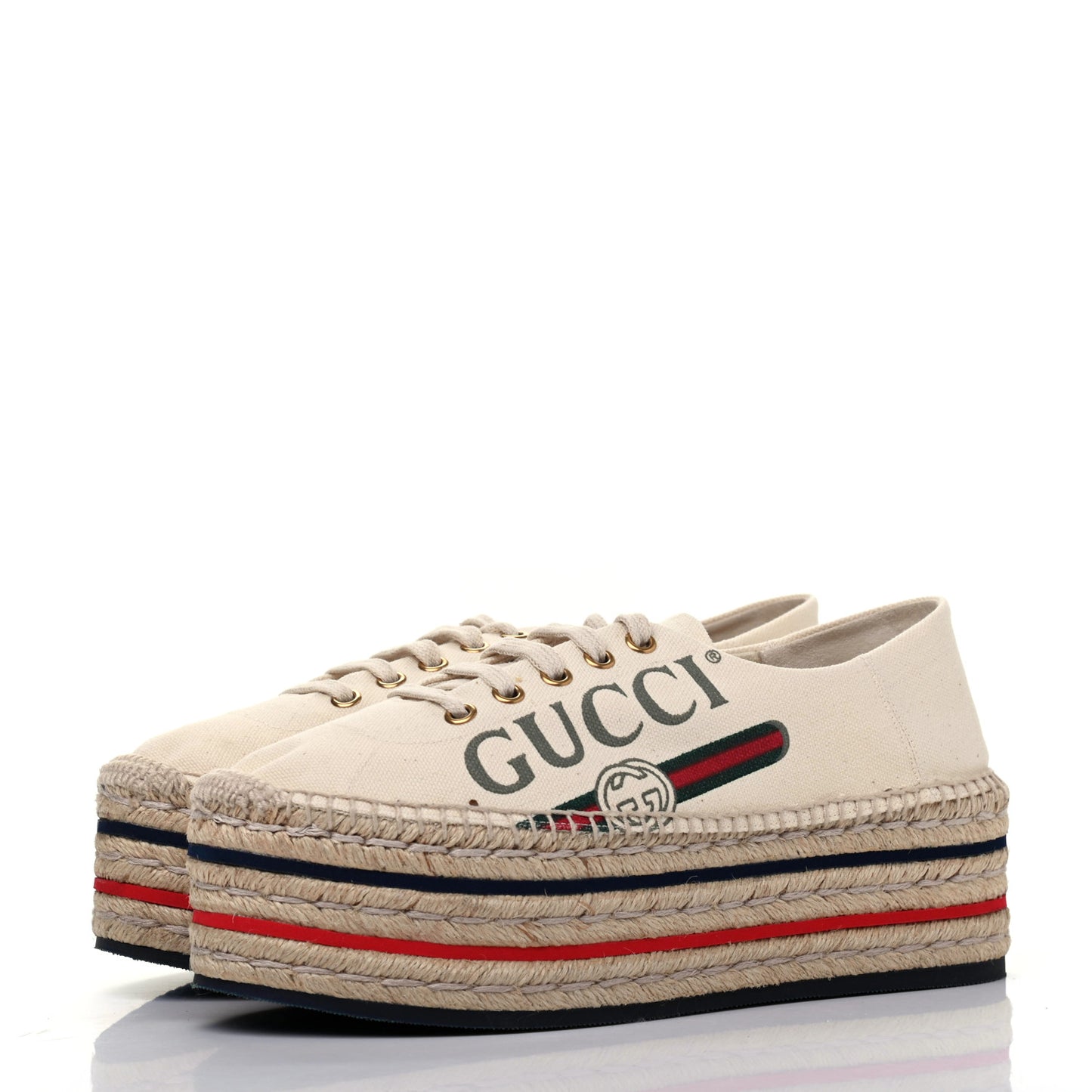 Canvas Logo Lace-Up Platform Espadrilles 38.5 Greggio Grege
