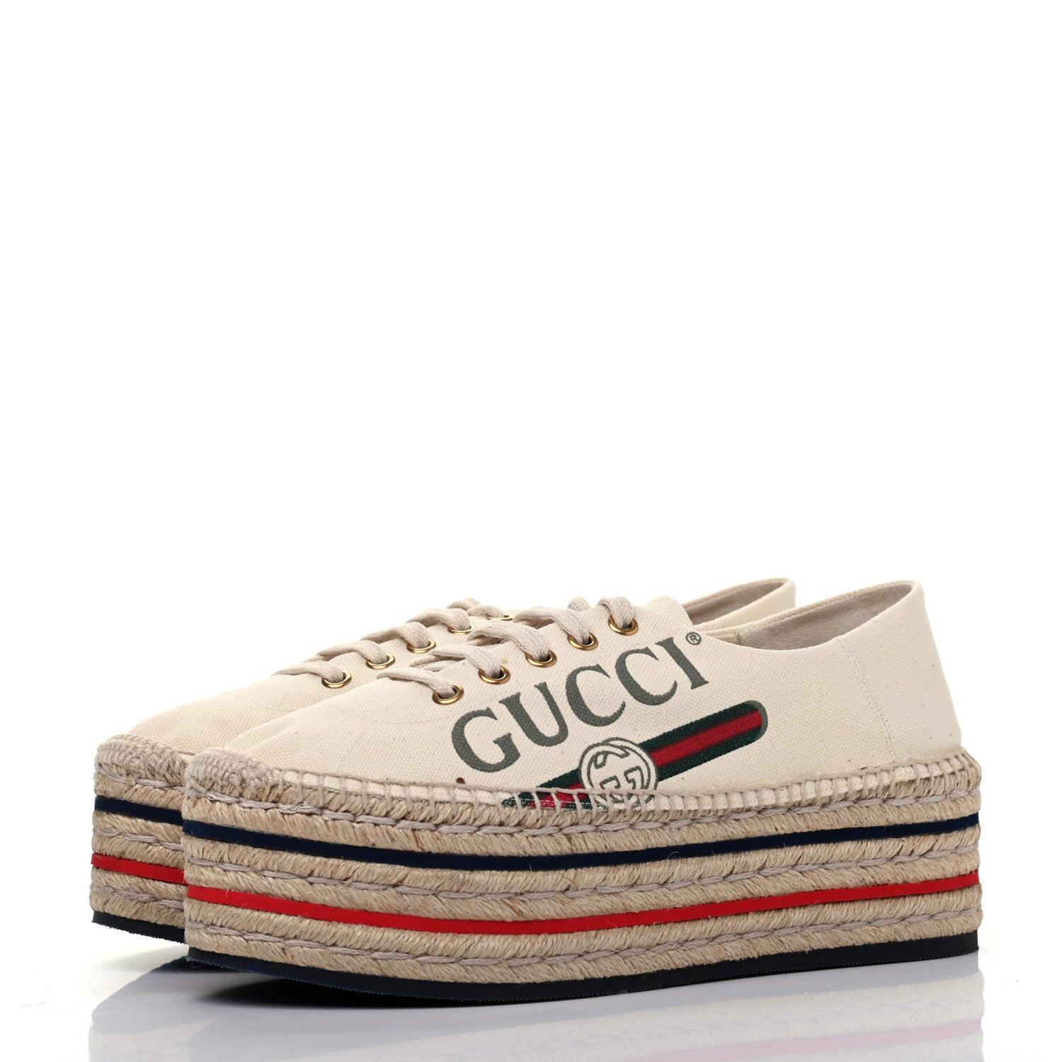 Gucci Canvas Logo Lace-Up Platform Espadrilles 38.5 Greggio Grege 3 of 11