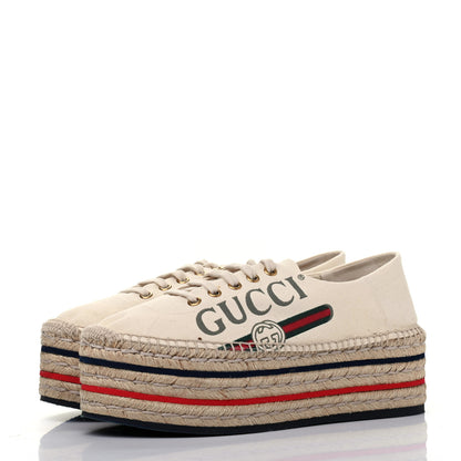 Gucci Canvas Logo Lace-Up Platform Espadrilles 38.5 Greggio Grege 3 of 11