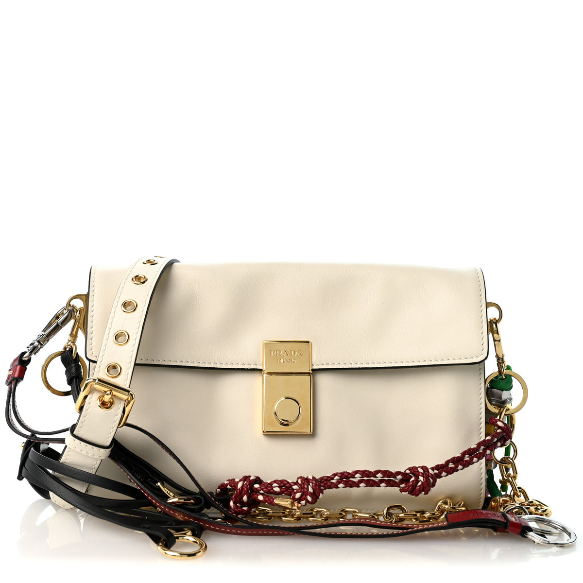 Prada Calfskin Soft Sound Charms Shoulder Bag White 1 of 10