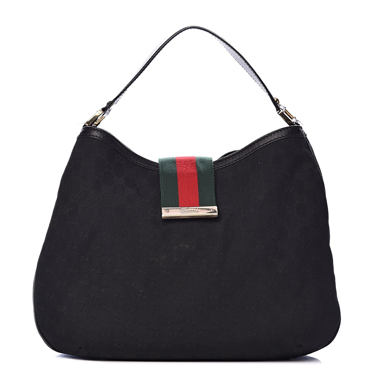 Gucci Monogram Large New Ladies Web Hobo Black 1 of 15