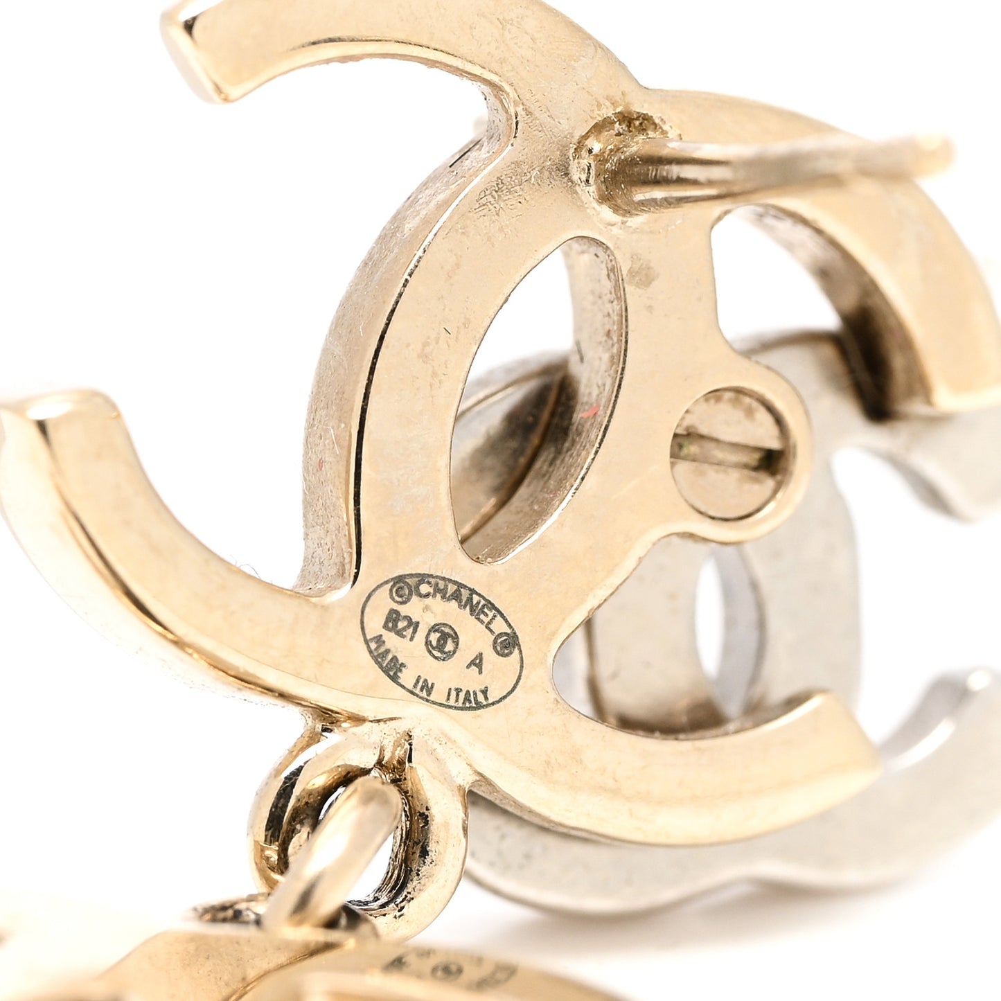 Crystal Pearl Double CC Drop Earrings Gold Silver