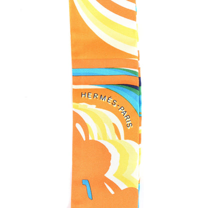 Hermes Silk Brides De Gala Shadow Twilly Orange Jaune Turquoise 2 of 4