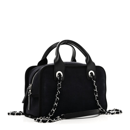 Chanel Mixed Fibers Small Deauville Bowling Bag Navy Blue 3 of 11
