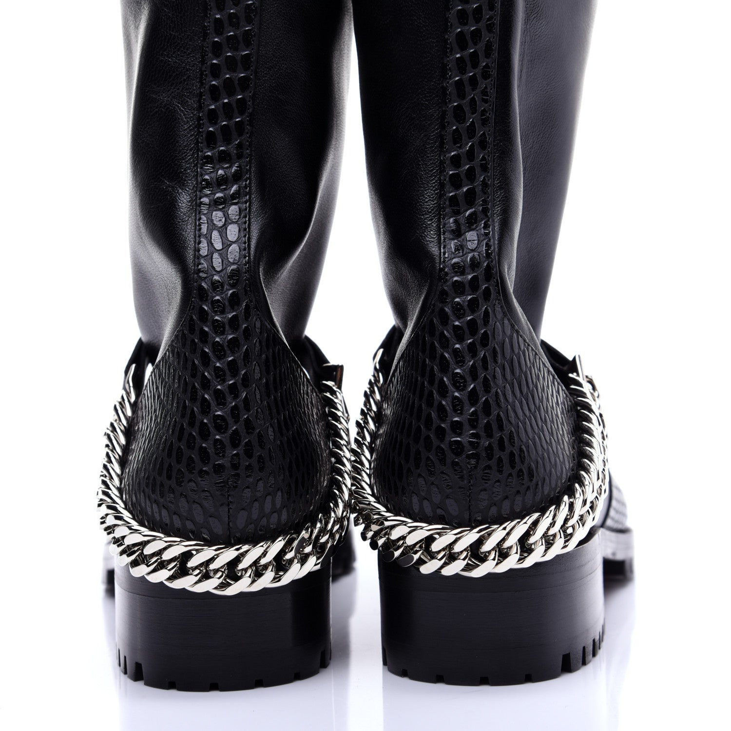 Christian Louboutin Calfskin Snake Print Horse Guarda Flat Boots 40.5 Black 6 of 12