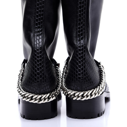Christian Louboutin Calfskin Snake Print Horse Guarda Flat Boots 40.5 Black 6 of 12