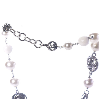 Chanel Resin Bead Pearl CC Short Necklace Silver 5 of 8