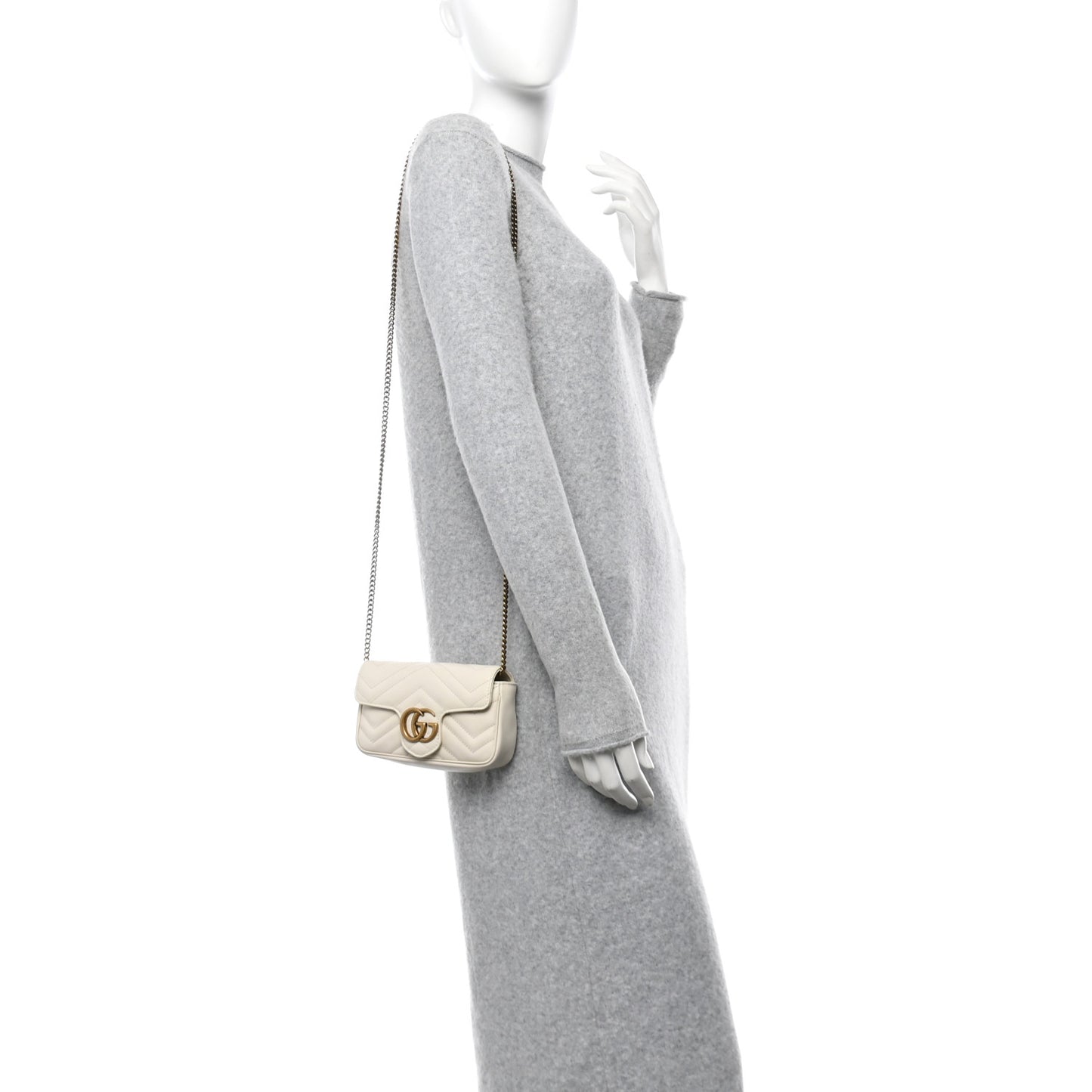 Calfskin Matelasse Super Mini GG Marmont Shoulder Bag White