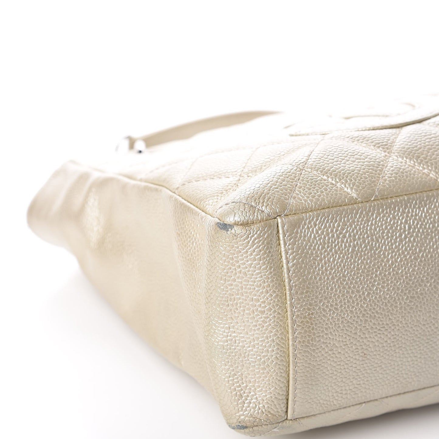 Metallic Caviar Quilted Petit Shopping Tote PST Pearl