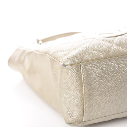 Chanel Metallic Caviar Quilted Petit Shopping Tote PST Pearl 17 of 34