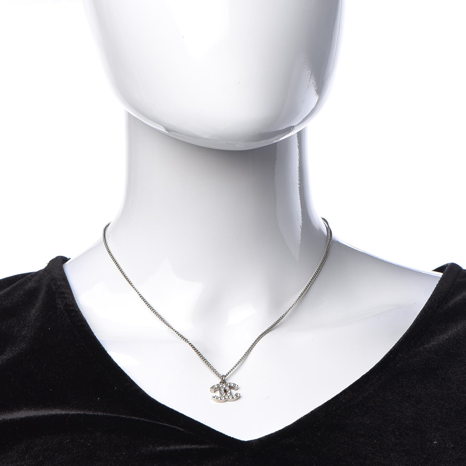 Chanel Crystal Timeless CC Necklace Silver 2 of 5