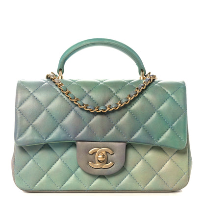 Chanel Lambskin Quilted Ombre Mini Top Handle Rectangular Flap Blue Green 1 of 11