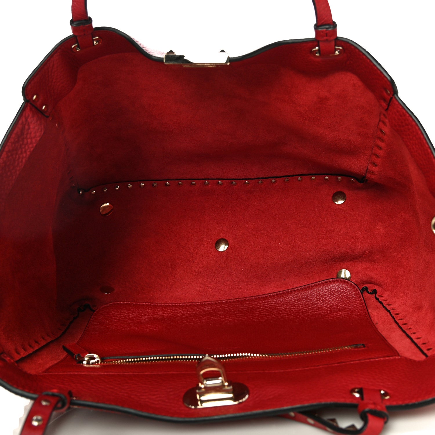 Valentino Garavani Pebbled Calfskin Medium Rockstud Tote Rosso Valentino 4 of 17