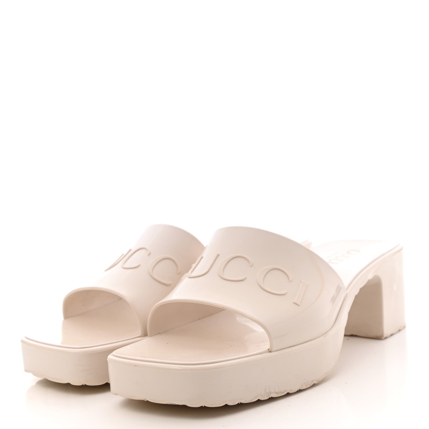 Gucci Rubber Gucci Logo Womens Platform 20/60mm Slide Sandals 37 Mystic White 3 of 8