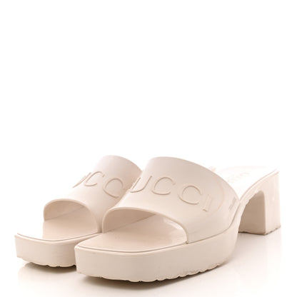 Gucci Rubber Gucci Logo Womens Platform 20/60mm Slide Sandals 37 Mystic White 3 of 8