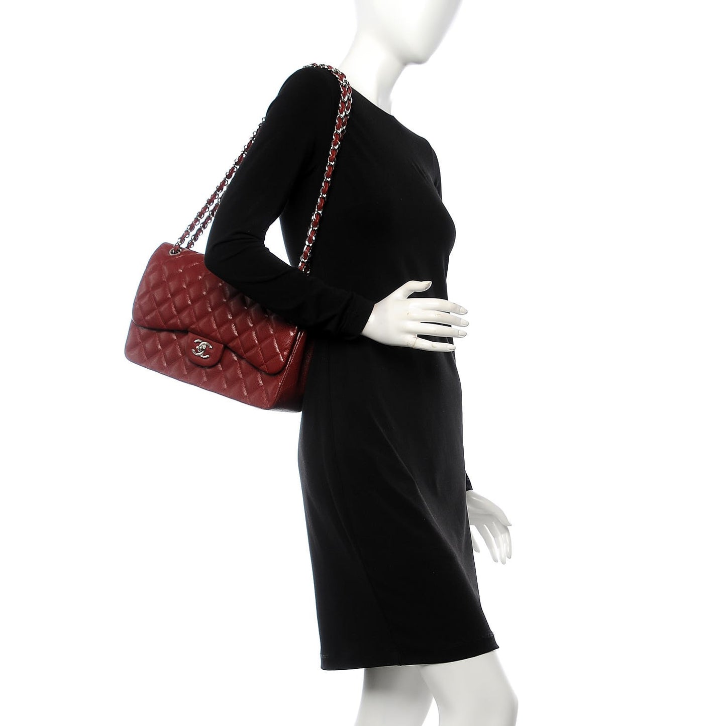 Caviar Quilted Jumbo Double Flap Dark Red