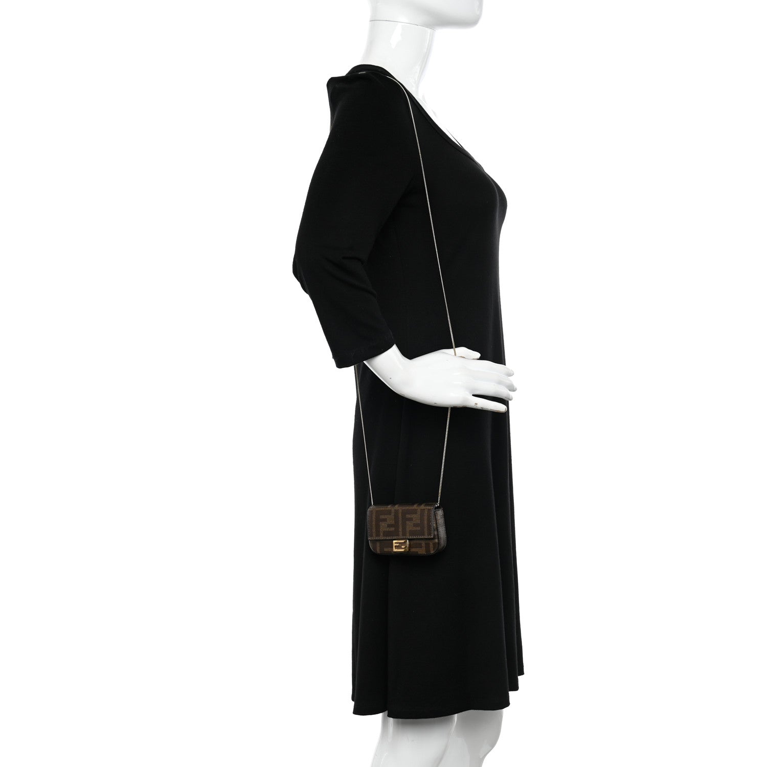 Fendi Glazed Fabric FF 1974 Nano Baguette Charm Mogano Panna 2 of 10
