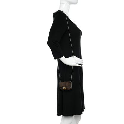 Fendi Glazed Fabric FF 1974 Nano Baguette Charm Mogano Panna 2 of 10