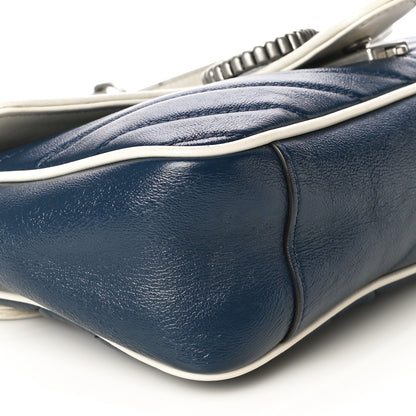 Gucci Vintage Effect Calfskin Matelasse Diagonal Small Torchon GG Marmont Shoulder Bag Blue Agata Mystic White 9 of 21