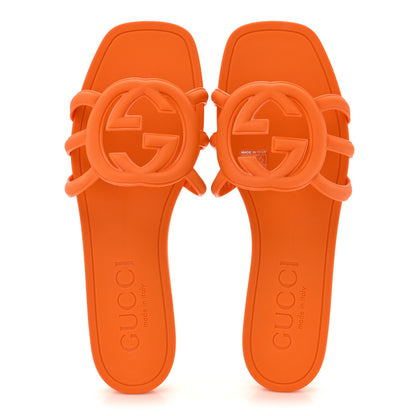 Gucci Rubber Interlocking G Womens Slide Sandals 38 Persimmon Orange 2 of 11