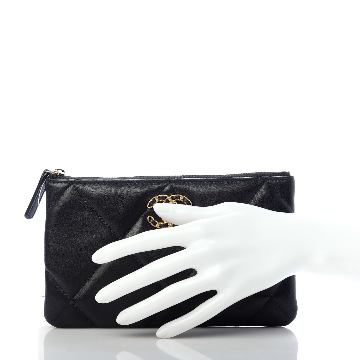 Chanel Shiny Goatskin Quilted Small Chanel 19 Pouch Black 2 of 7