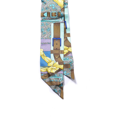 Hermes Silk Grand Manege Fleuri Twilly Cobalt Turquoise Jaune Vif 4 of 4