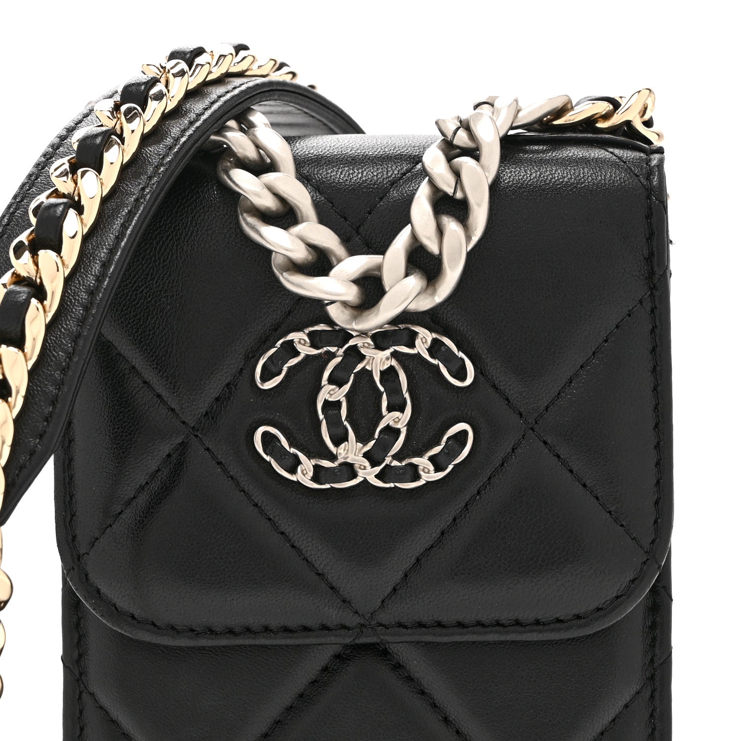 Chanel Lambskin Quilted Chanel 19 Phone Holder With Chain Black 9 of 11