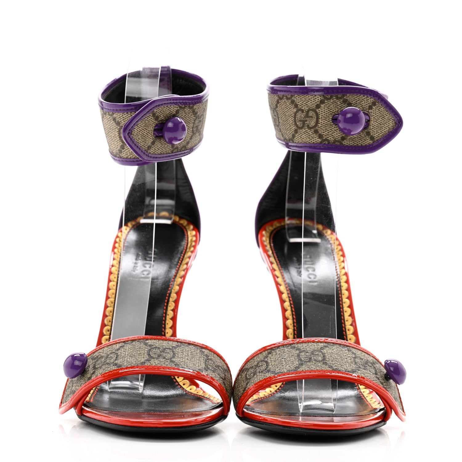 Gucci GG Monogram Open Toe Pumps 36.5 Beige Ebony Sun Orange Shine Purple 2 of 9