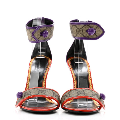 Gucci GG Monogram Open Toe Pumps 36.5 Beige Ebony Sun Orange Shine Purple 2 of 9