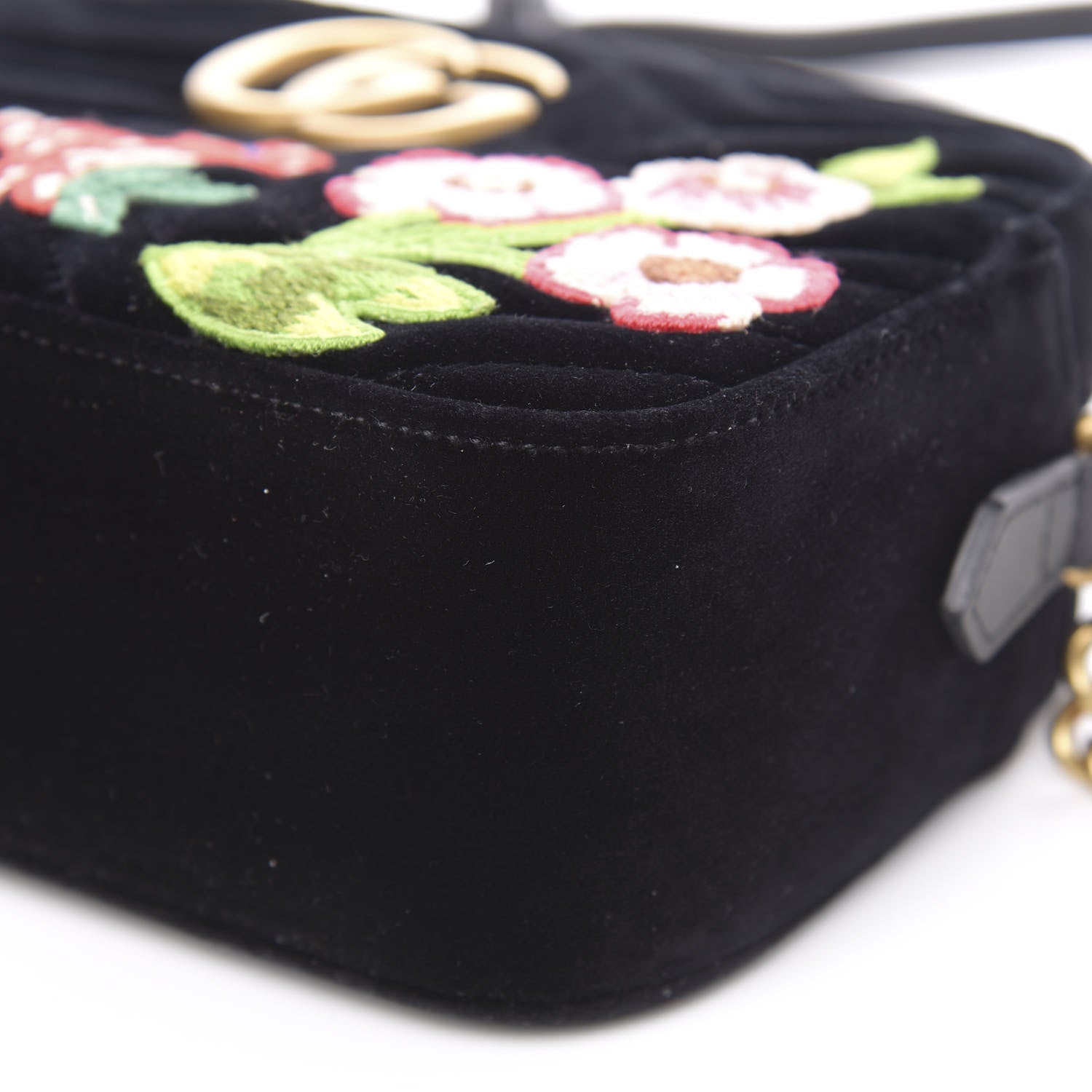 Gucci Velvet Matelasse Deer Embroidered Small GG Marmont Chain Shoulder Bag Black 10 of 10
