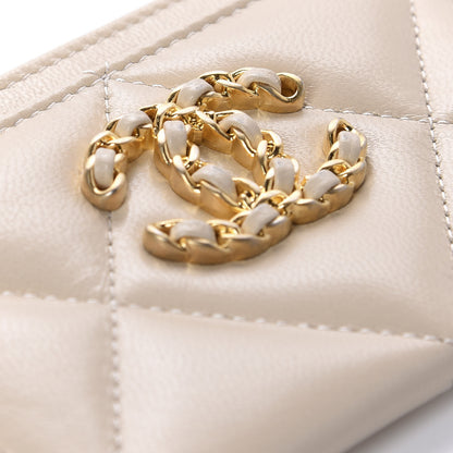 Chanel Shiny Goatskin Quilted Chanel 19 Card Holder Beige 6 of 10