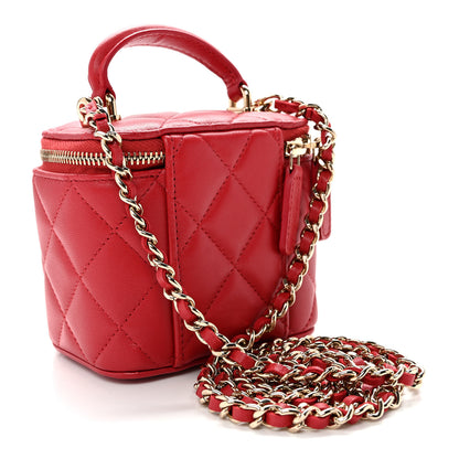 Chanel Lambskin Quilted Mini Top Handle Vanity Case With Chain Red 3 of 11