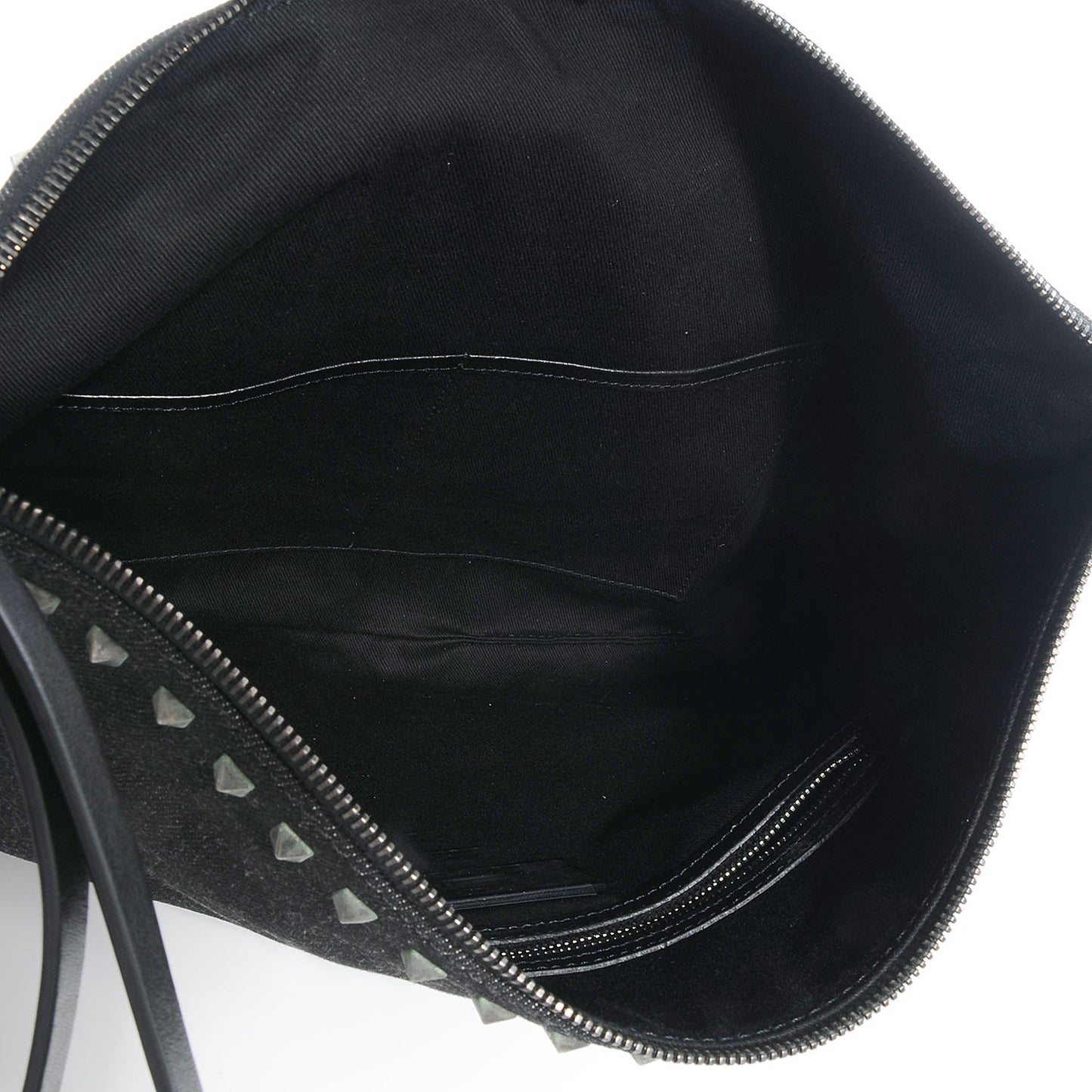 Denim Oversized Rockstud Zip Wristlet Pouch Black Jet