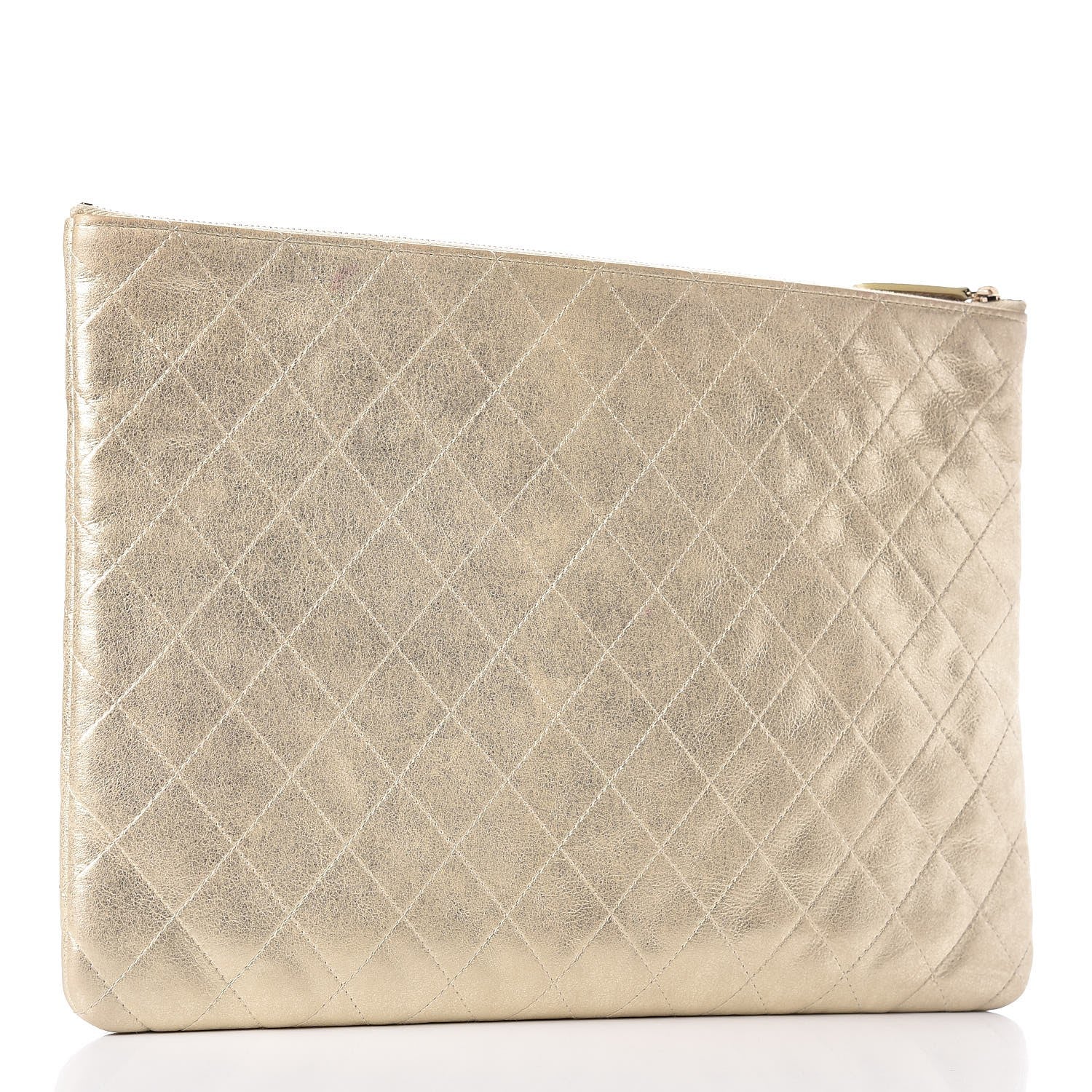 Chanel Metallic Calfskin Quilted Large Cosmetic Case Light Gold 3 of 9