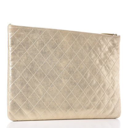 Chanel Metallic Calfskin Quilted Large Cosmetic Case Light Gold 3 of 9