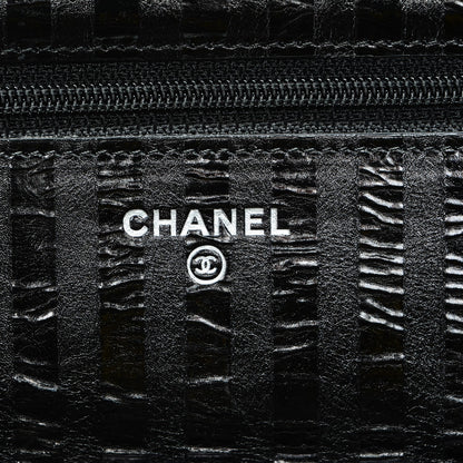 Chanel Aged Calfskin Striped Reissue Wallet On Chain WOC Black 6 of 8