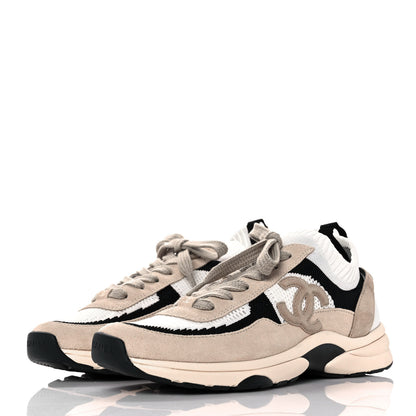 Chanel Mesh Suede Fabric Womens CC Sneakers 39 Light Pink White Black 3 of 9