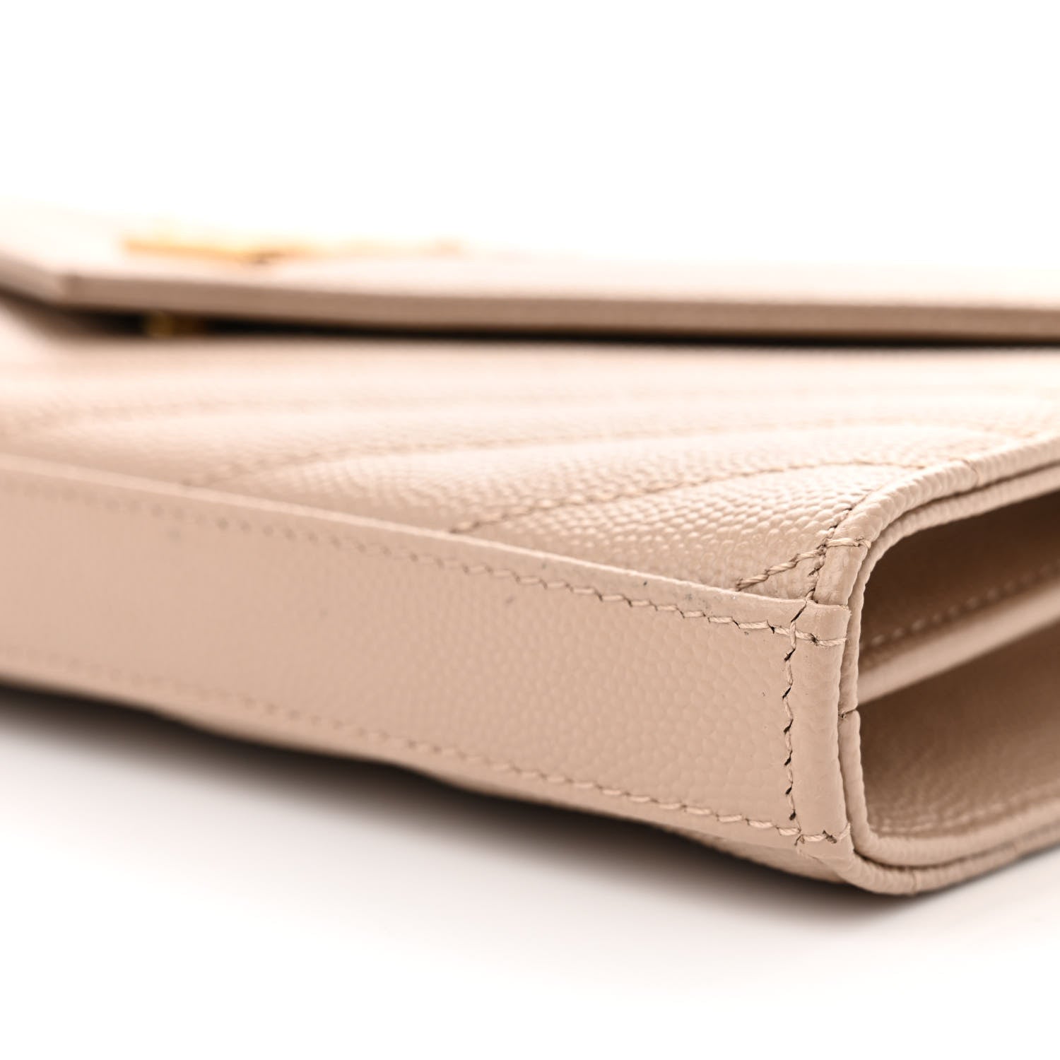 Saint Laurent Grain De Poudre Matelasse Chevron Monogram Chain Wallet Dark Beige 10 of 11