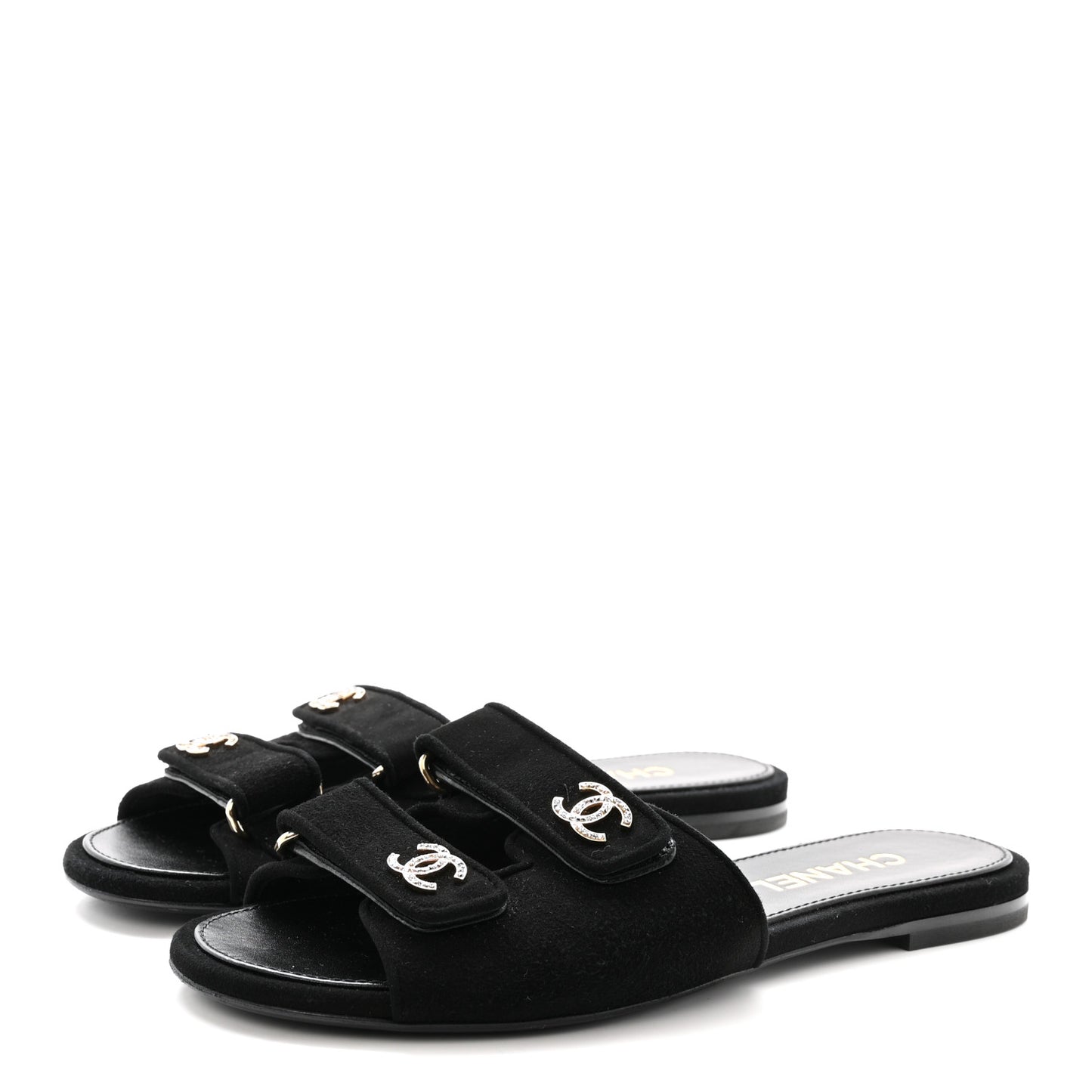 Suede Kidskin Velcro Mules 38.5 Black