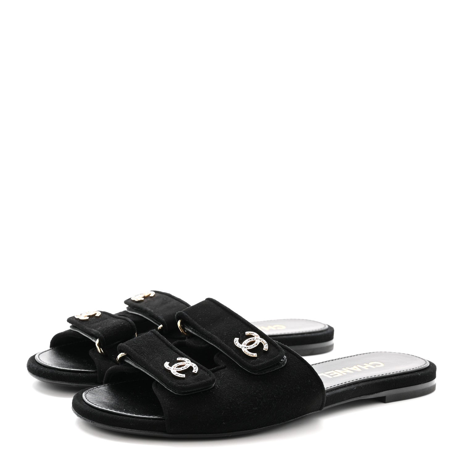 Chanel Suede Kidskin Velcro Mules 38.5 Black 4 of 8