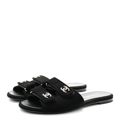 Chanel Suede Kidskin Velcro Mules 38.5 Black 4 of 8